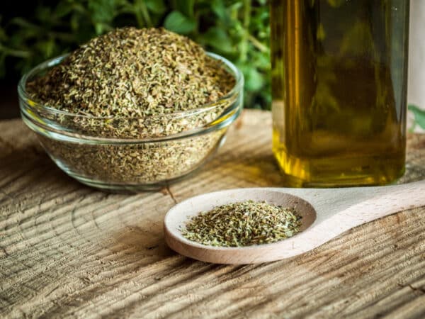 Dried oregano on a table.